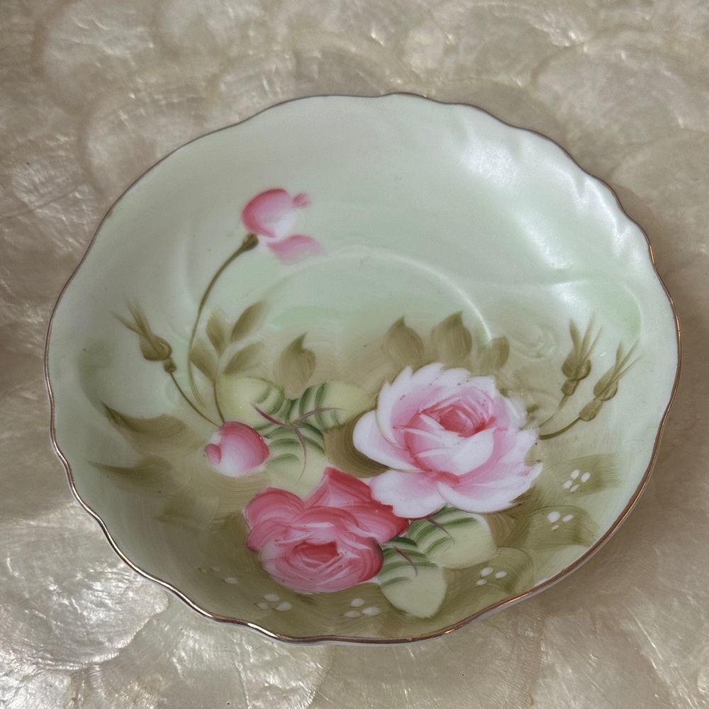Vintage Lefton Heritage Green Rose Hand Painted Jelly Jar With Under Plate - Picture 3 of 8
